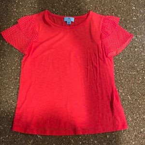 CeCe Short Sleeve Red Top Ruffle Sleeves XS